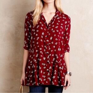 11 1 Tylho Anthropologie Women M Red Animal Print Lakin Tunic Shirt NWT